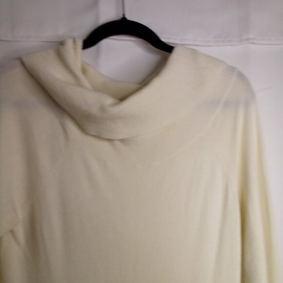 Guess Sweater Tunic Women L Long Sleeve Cowl Neck Zip Sides Off White - Picture 3 of 16